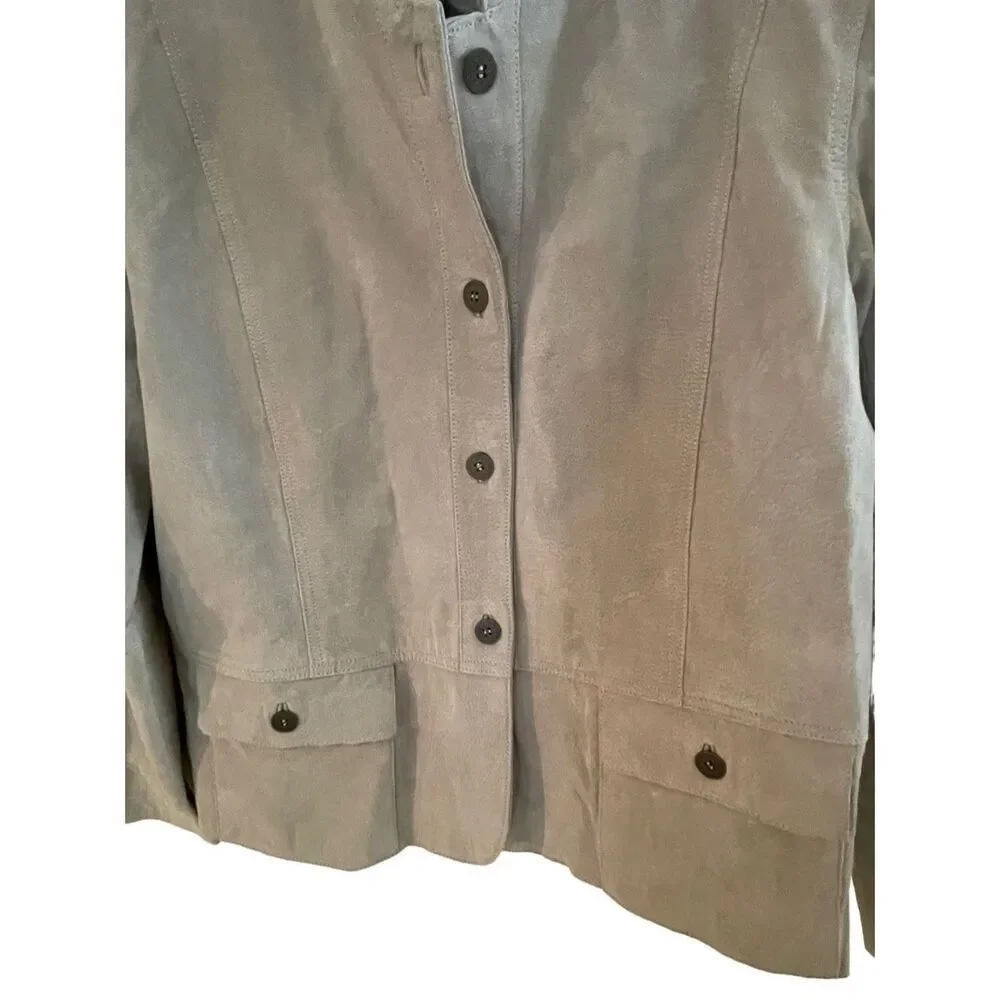 Chico's Womens Gray Leather Button Front Blazer Jacket Size 3